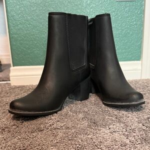 Jeffrey Campbell Black Leather Ankle Booties with Block Heel